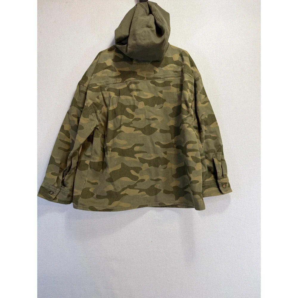 OshKosh Bgosh Kids Green Camo Hooded Shirt Jacket Twill Shacket Size 8 8A
